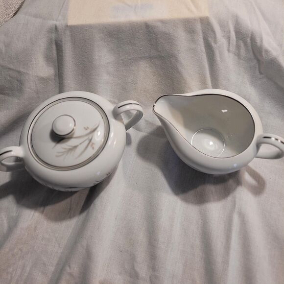 Castlecourt Fine China Sugar Bowl and Creamer - Wheat Harvest -Japan Silver Trim - Picture 2 of 12